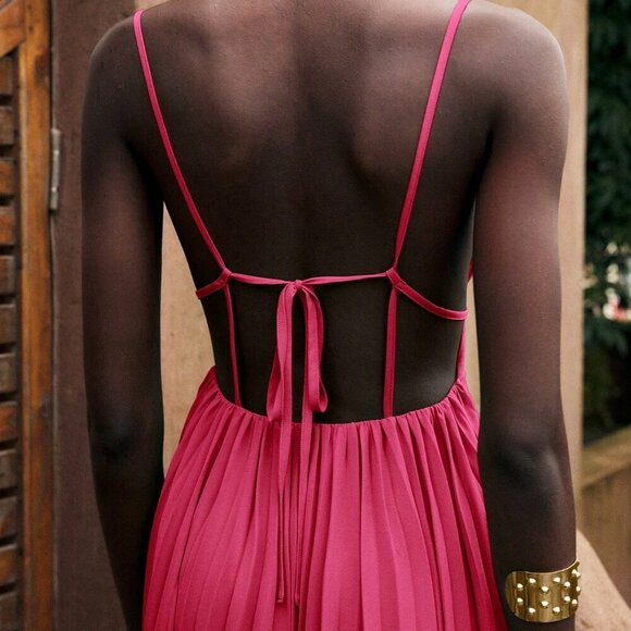 Hot Pink Fuchsia Bohemian Women's Sleeveless Spaghetti Strap Mini Dress - Picture 9 of 9